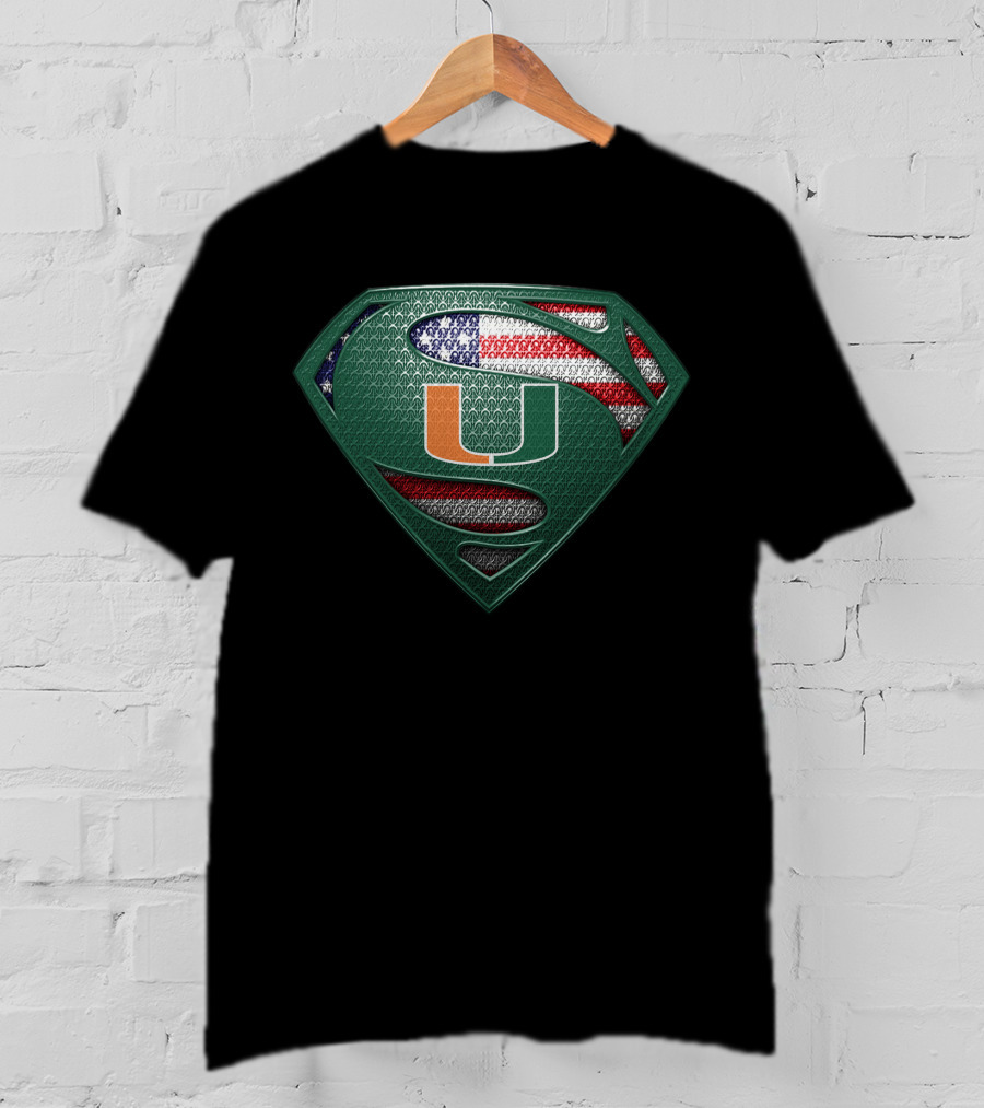 Miami Hurricanes Superman American Flag T-Shirt
