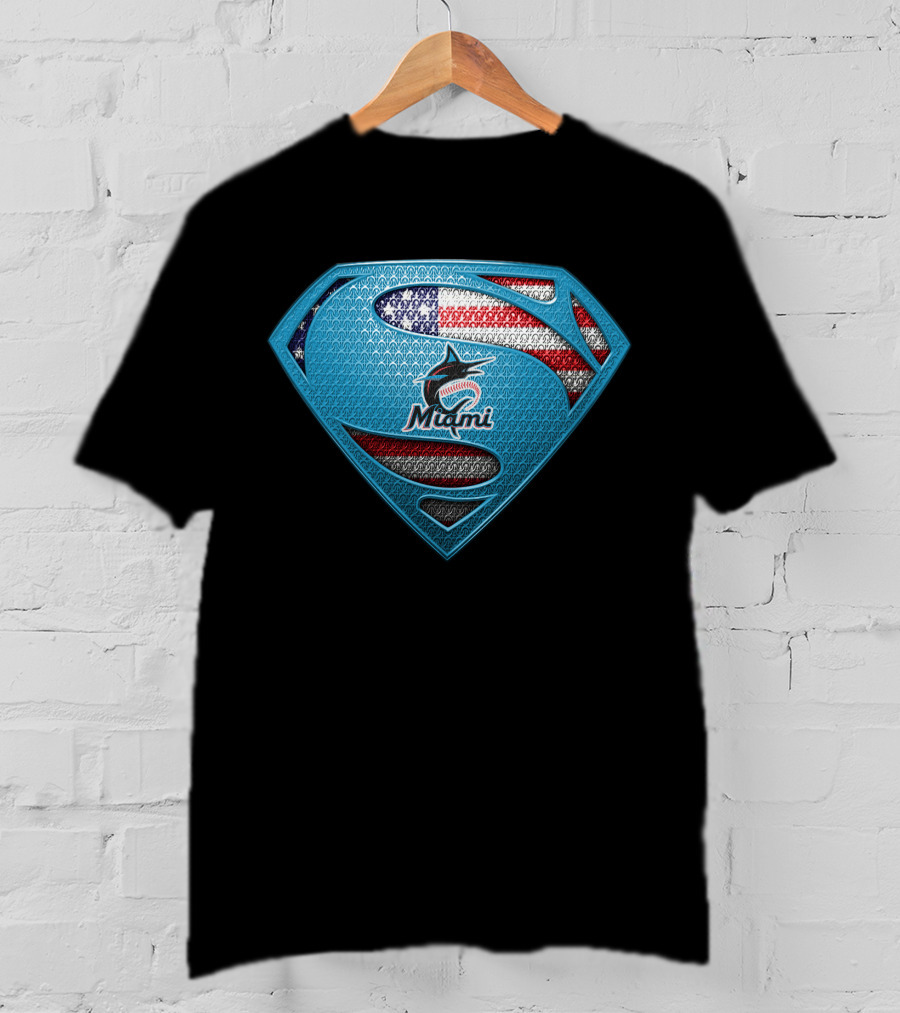 Miami Marlins Superman American Flag T-Shirt