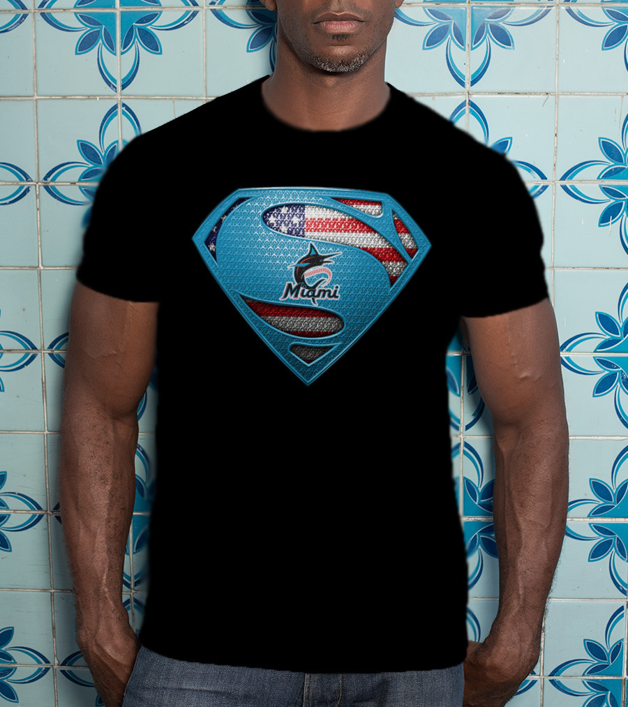 Miami Marlins Superman American Flag T-Shirt