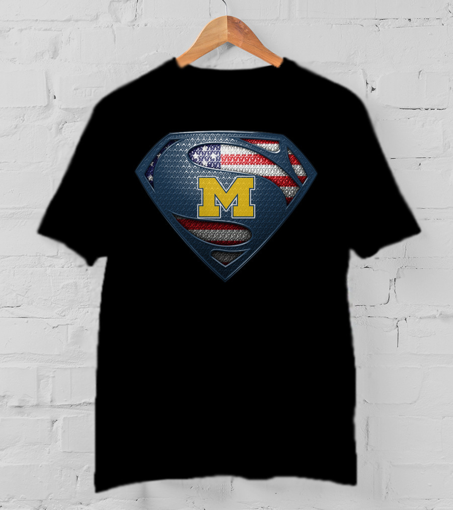 Michigan Wolverines Superman Logo American Flag T-Shirt