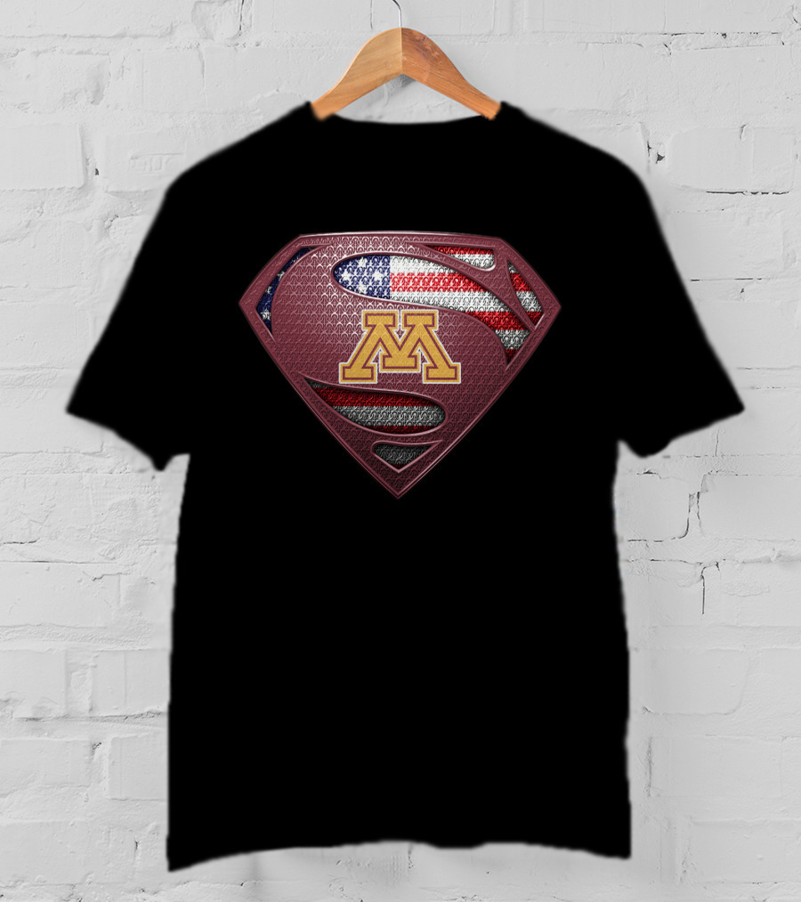 Minnesota Golden Gophers Superman Logo With American Flag T-Shirt