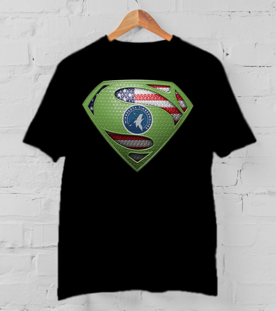 Minnesota Timberwolves Superman Logo With American Flag T-Shirt