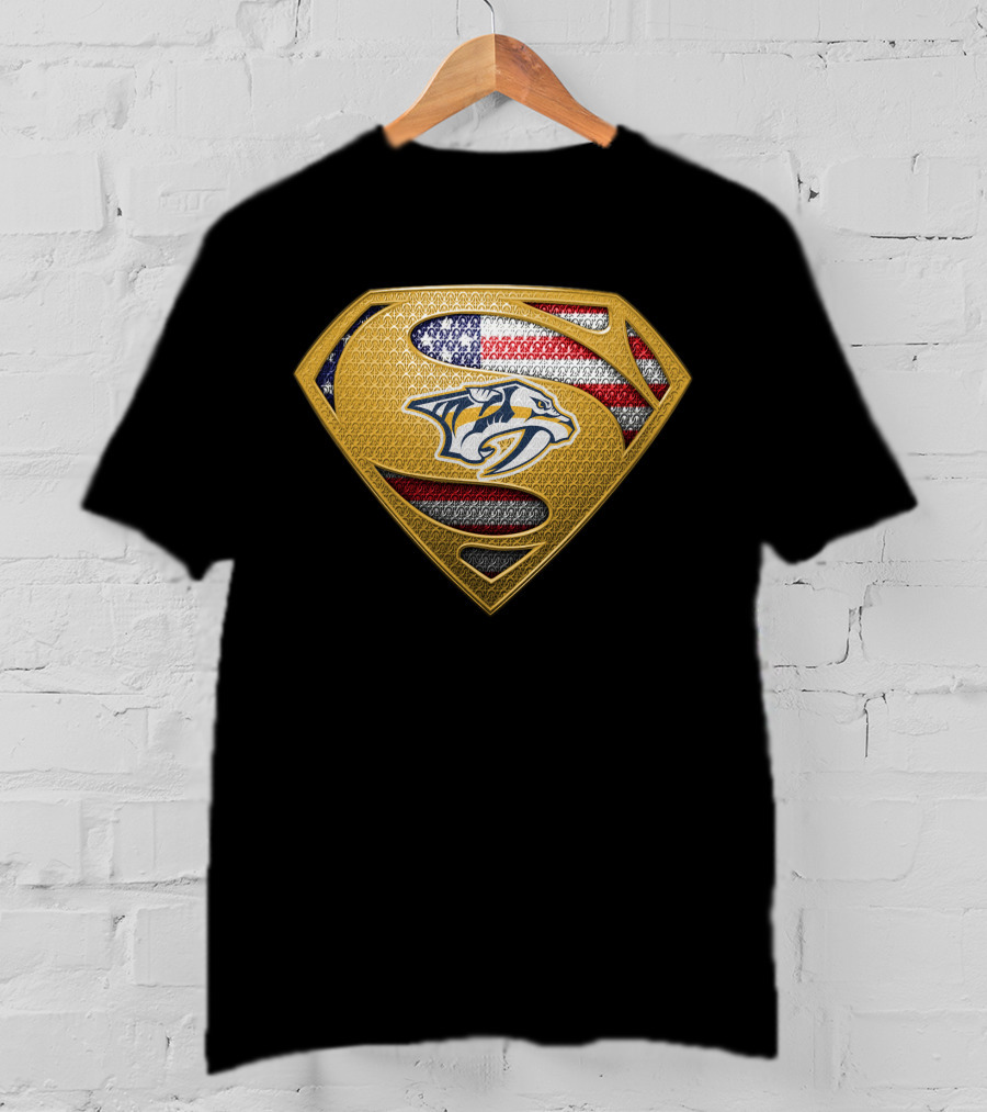 Nashville Predators Superman American Flag Badge T-Shirt