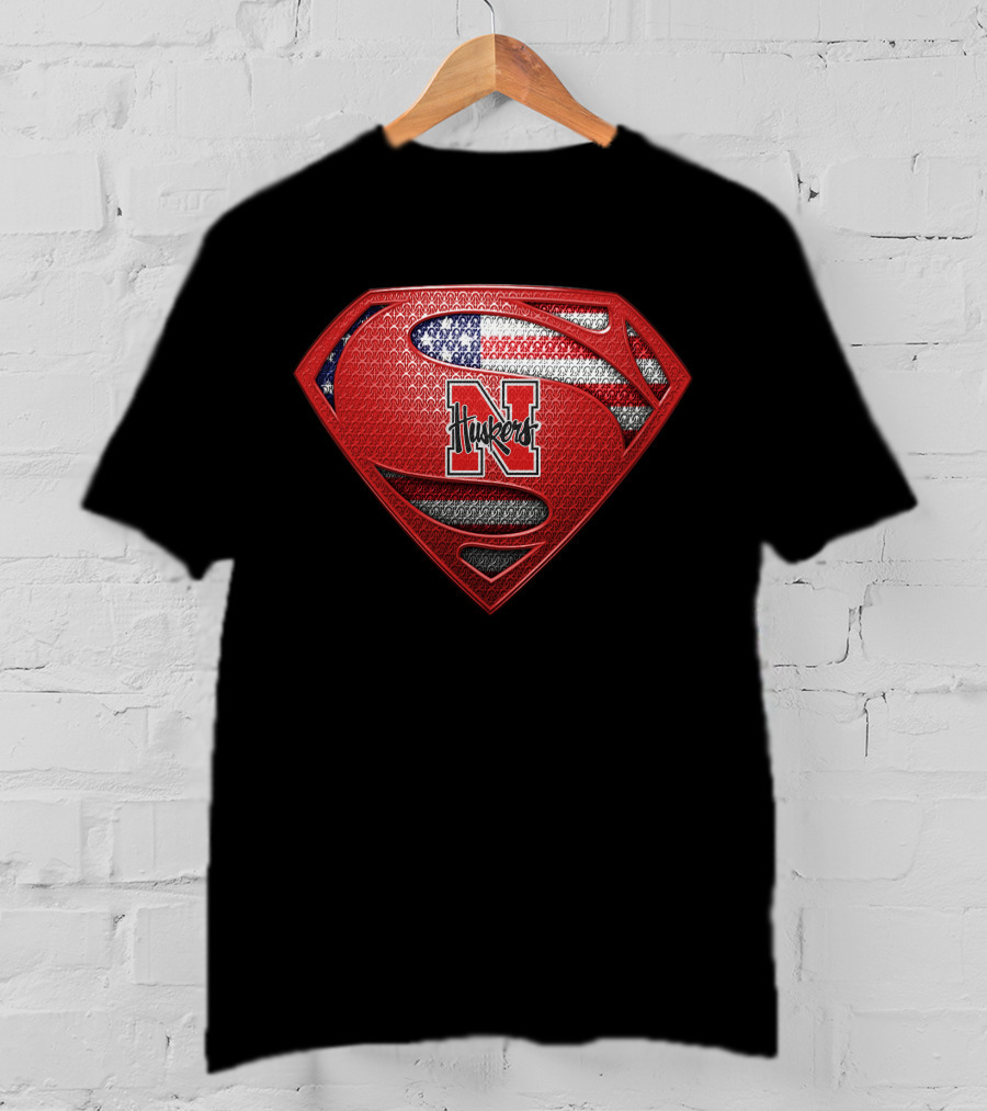 Nebraska Cornhuskers Superman Logo With American Flag T-Shirt