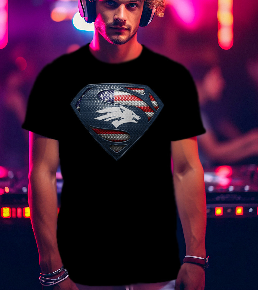 Nevada Wolf Pack Superman Emblem With American Flag T-Shirt