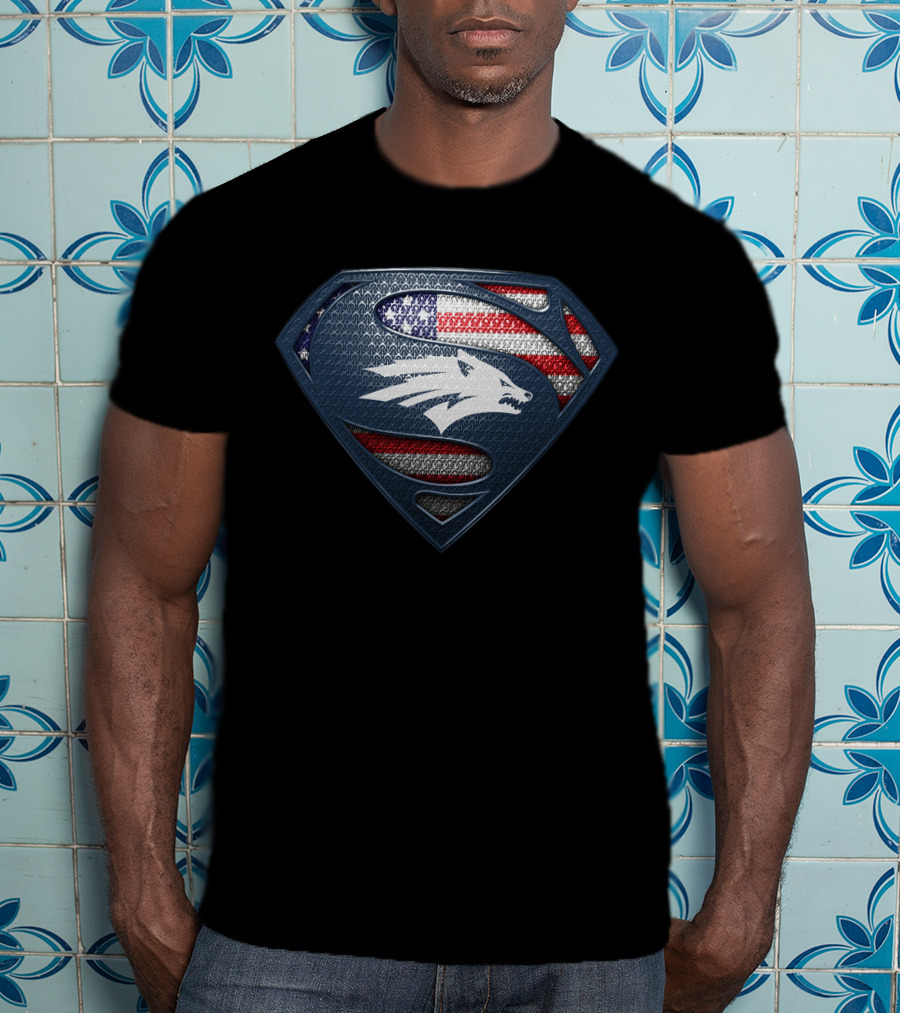 Nevada Wolf Pack Superman Emblem With American Flag T-Shirt