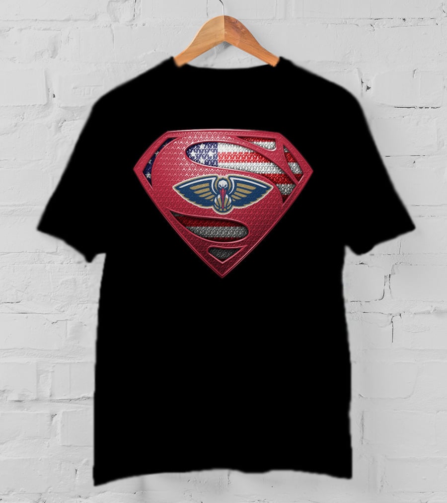 New Orleans Pelicans Superman Shield American Flag T-Shirt