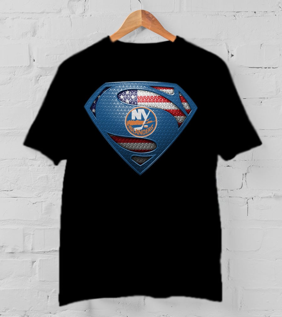 New York Islanders Superman Shield American Flag T-Shirt