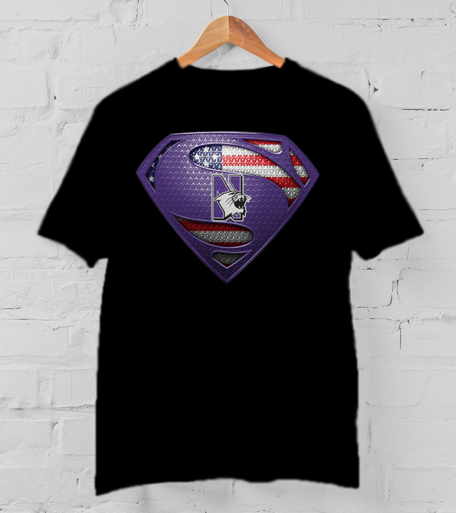 Northwestern Wildcats Superman Logo American Flag T-Shirt