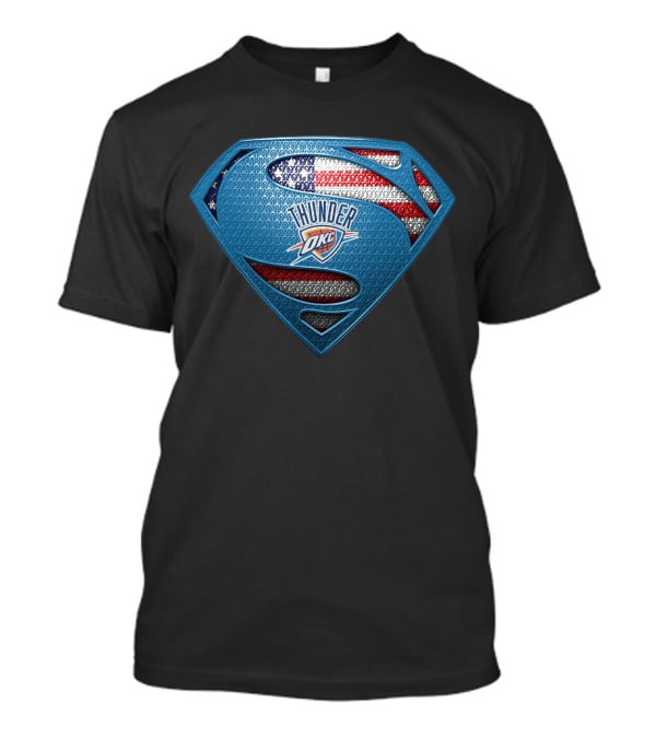 Oklahoma City Thunder Superman Shield With Usa Flag T-Shirt