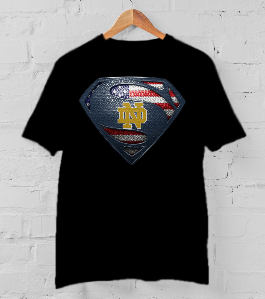 Notre Dame Fighting Irish Superman Usa Flag T-Shirt