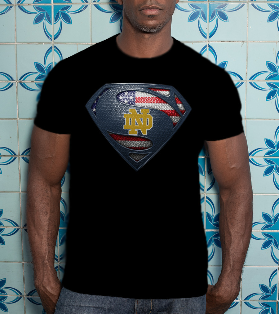 Notre Dame Fighting Irish Superman Usa Flag T-Shirt