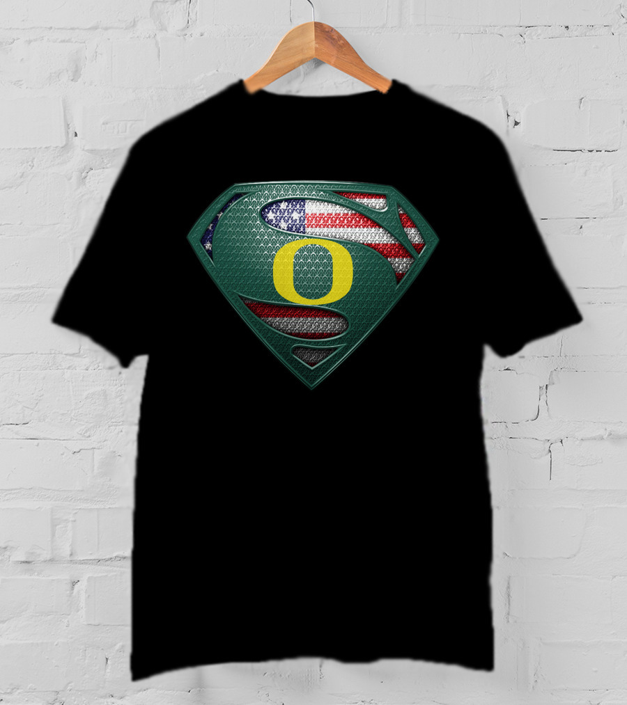 Oregon Ducks Superman Logo American Flag T-Shirt