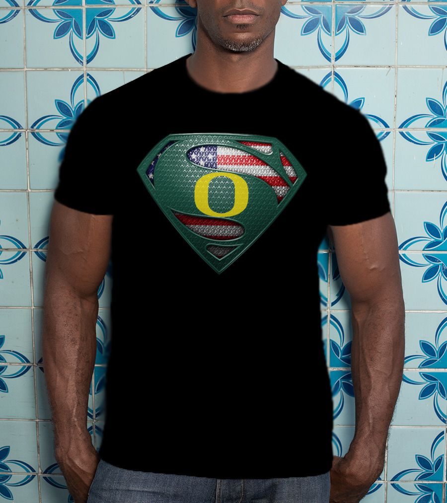 Oregon Ducks Superman Logo American Flag T-Shirt
