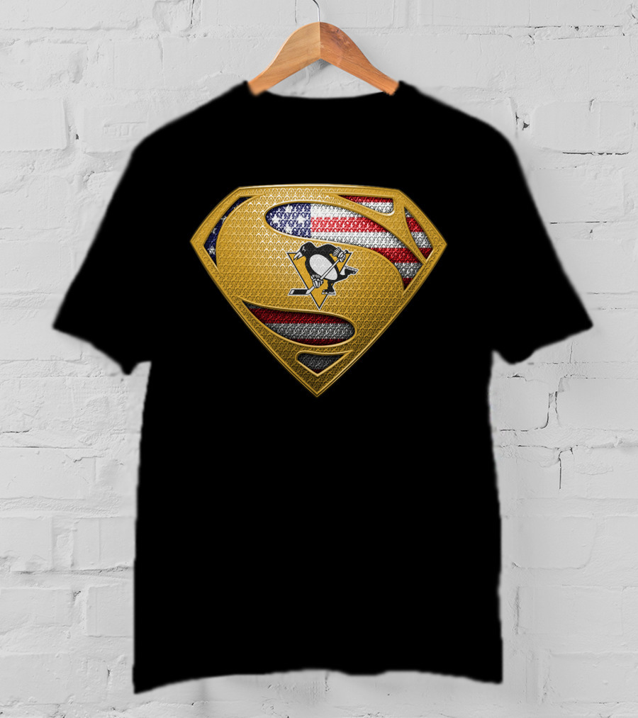 Pittsburgh Penguins Superman American Flag T-Shirt