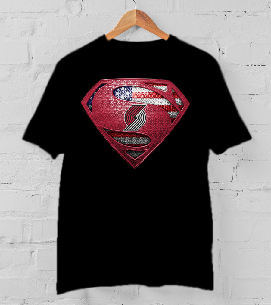 Portland Trail Blazers Superman Logo American Flag T-Shirt