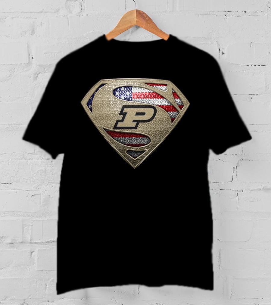 Purdue Boilermakers P American Flag Superman T-Shirt