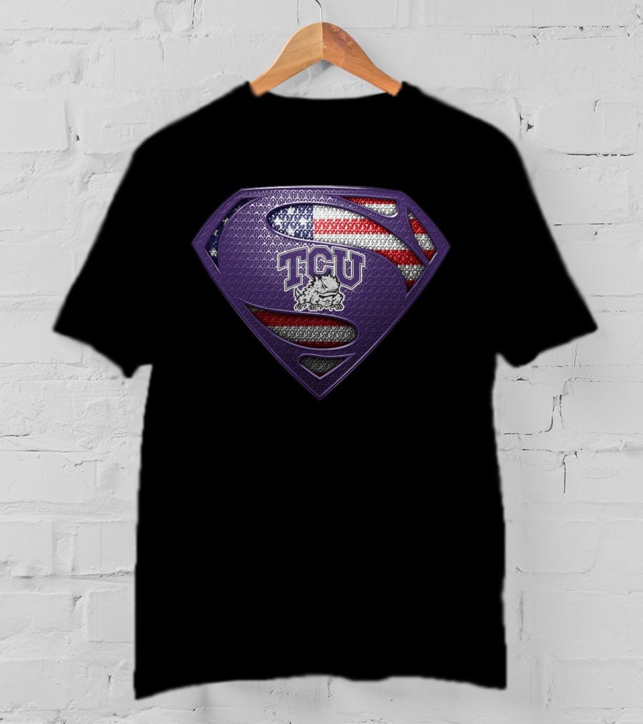 Tcu Horned Frogs Superman Logo Purple American Flag Theme T-Shirt