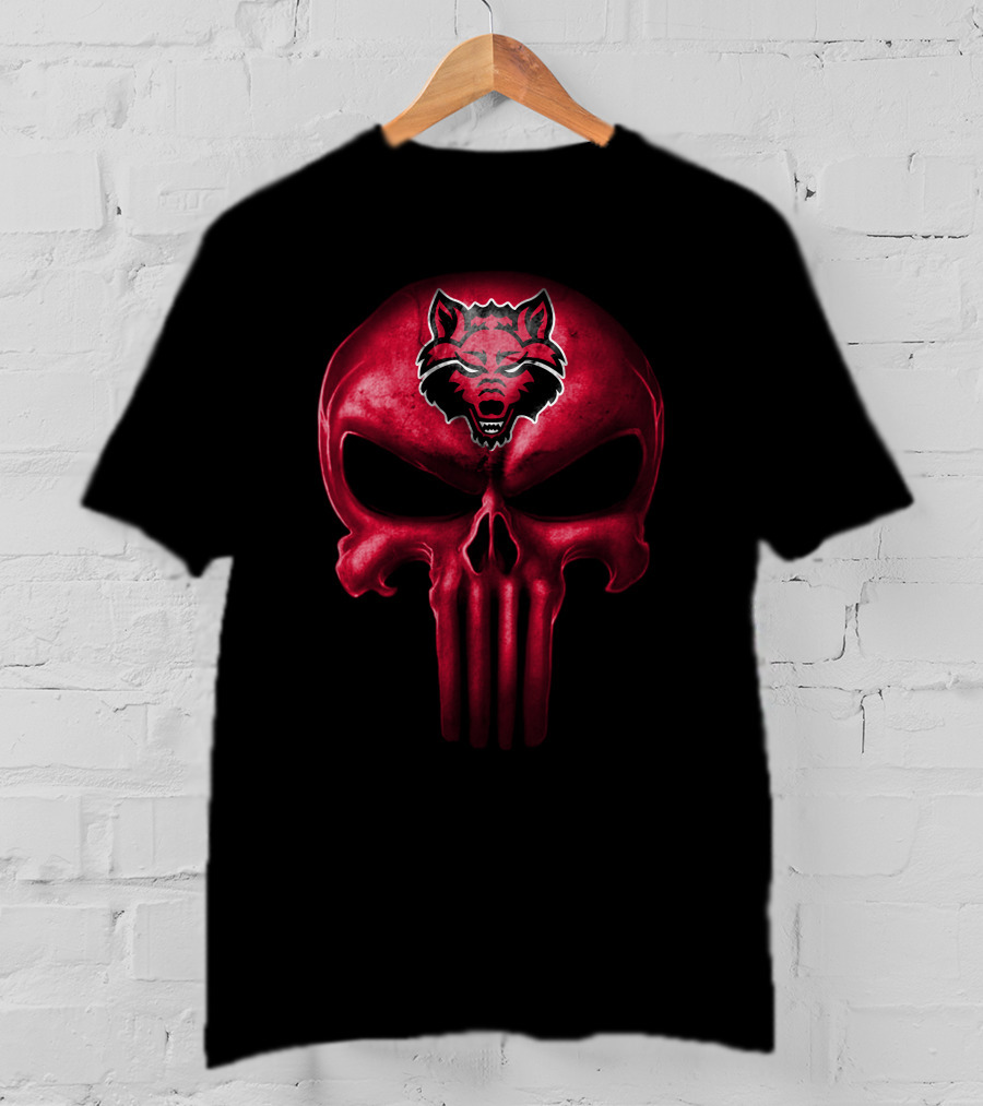 Arkansas State Red Wolves Skull Punisher T-Shirt