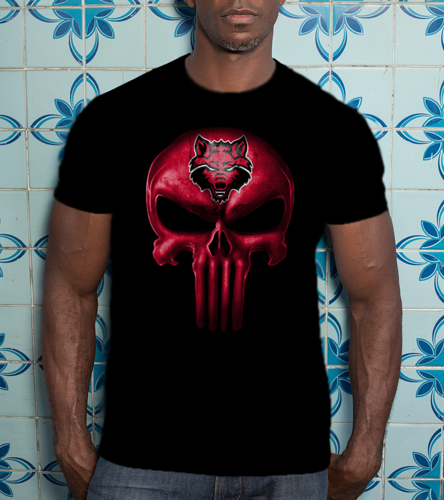 Arkansas State Red Wolves Skull Punisher T-Shirt