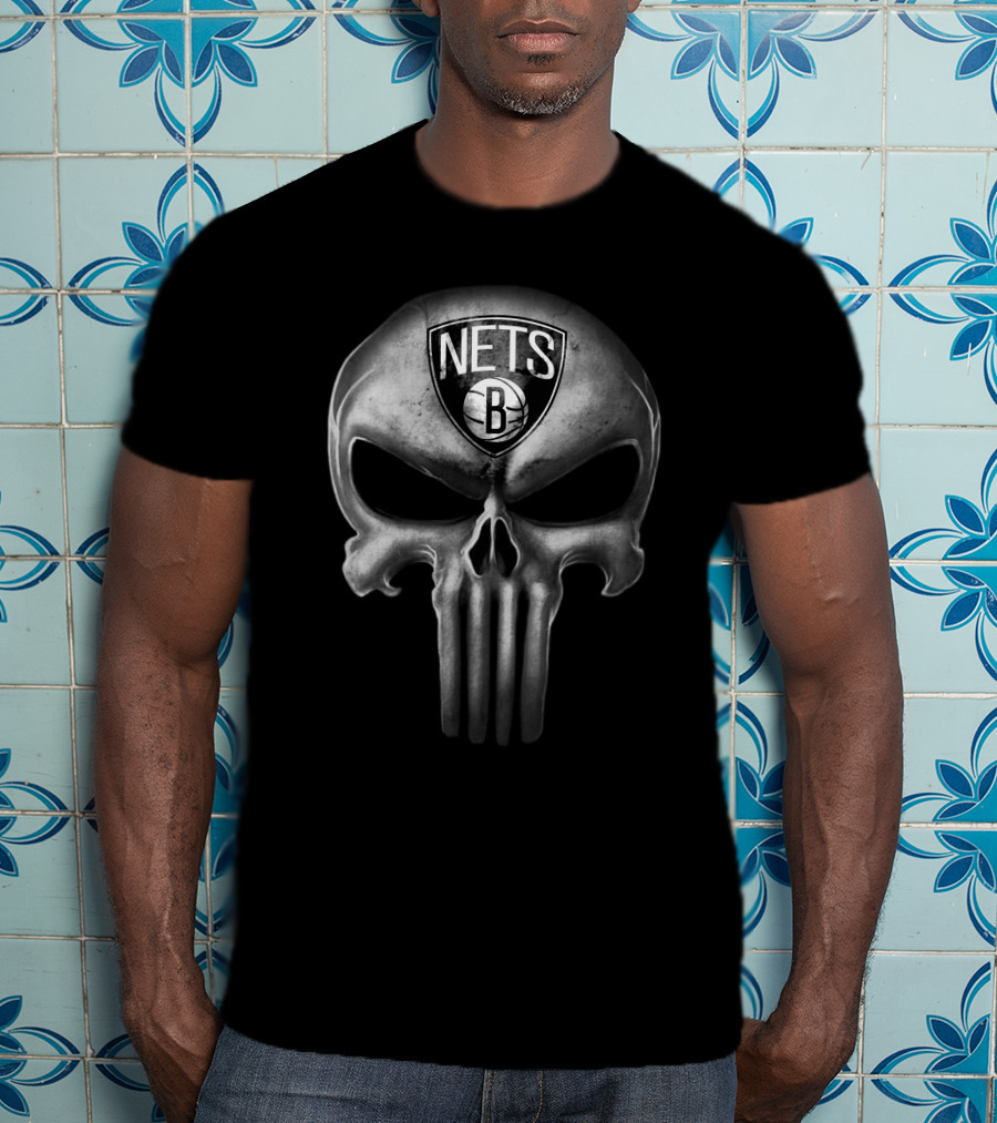 Brooklyn Nets Skull Punisher Style T-Shirt