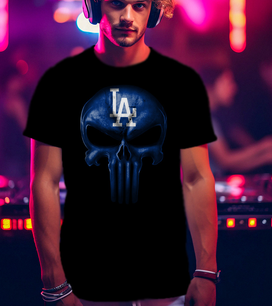 Los Angeles Dodgers Skull Logo Blue T-Shirt