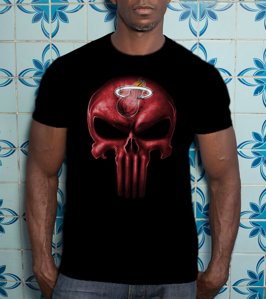 Miami Heat Skull Logo Red Punisher Style T-Shirt