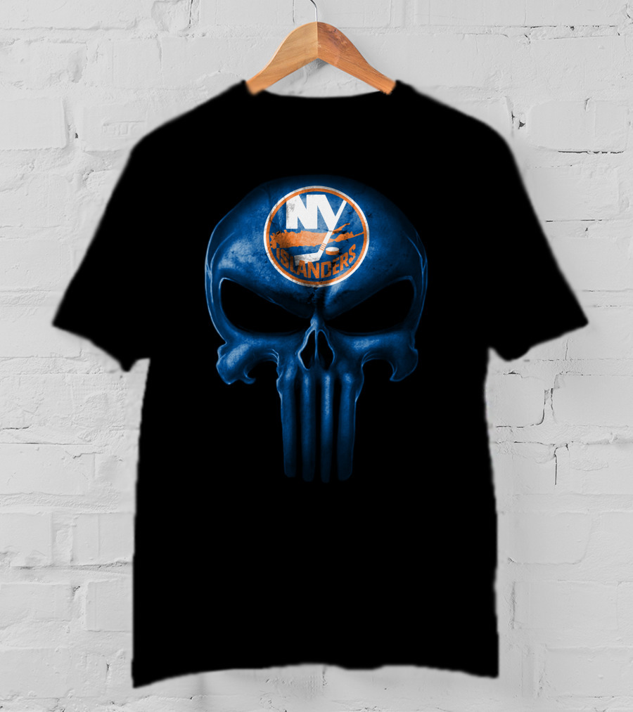 New York Islanders Skull Logo Dark Blue Punisher Style T-Shirt