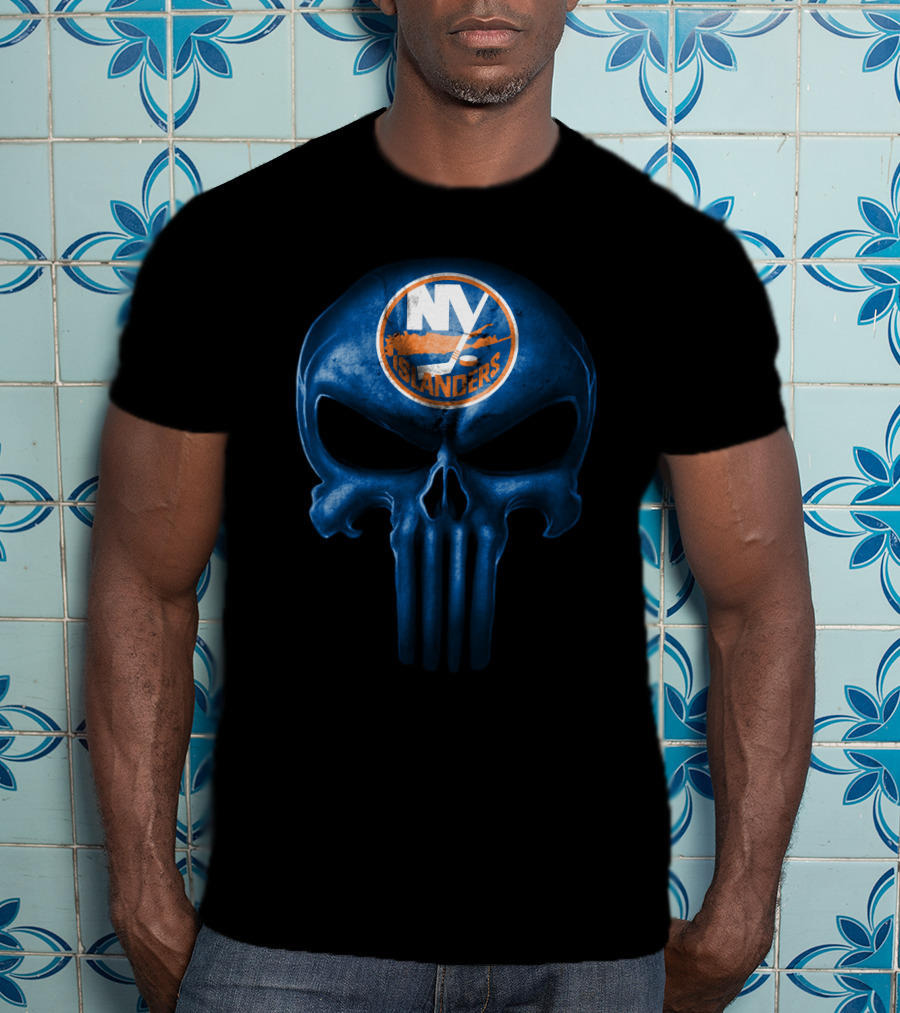 New York Islanders Skull Logo Dark Blue Punisher Style T-Shirt