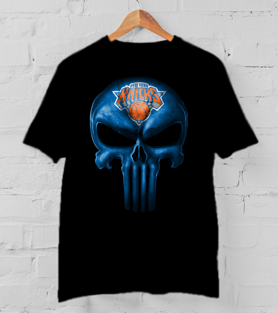 New York Knicks Skull Basketball Logo Fusion T-Shirt