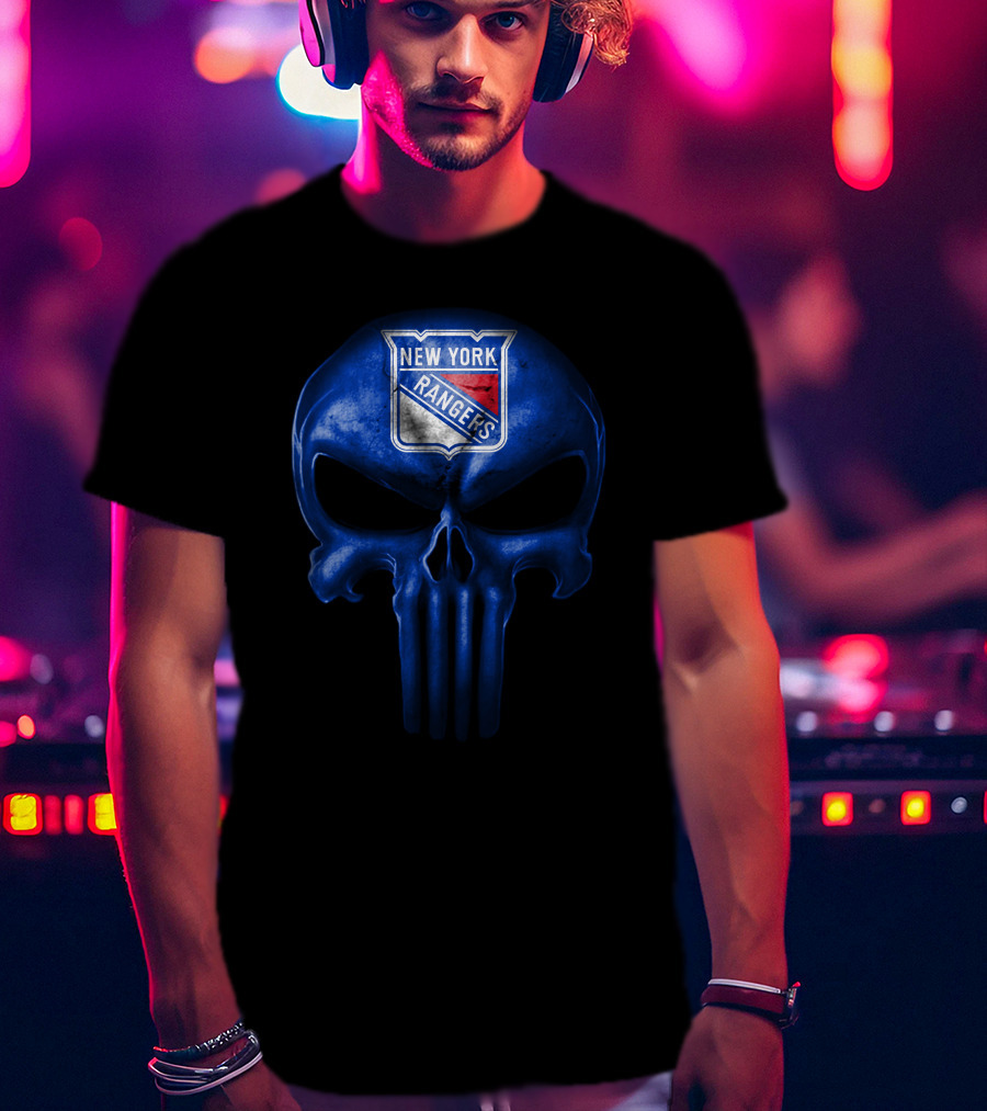 New York Rangers Skull Punisher Logo Fusion T-Shirt