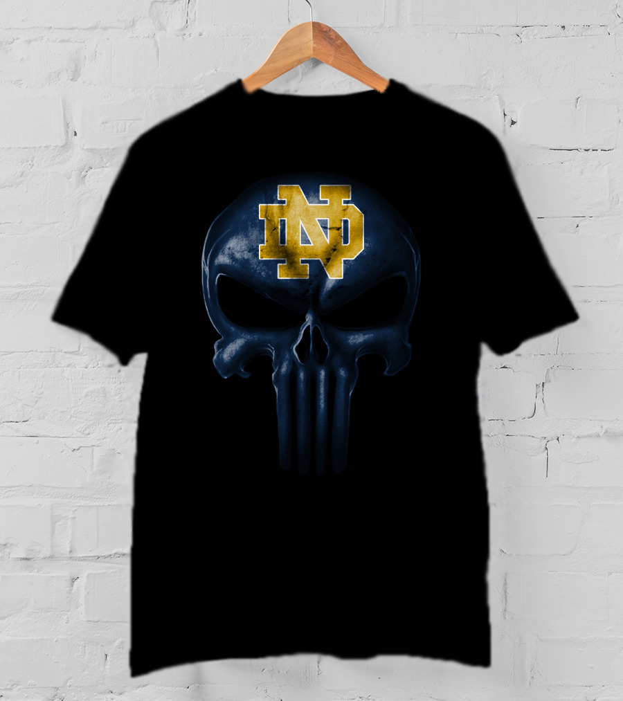 Notre Dame Fighting Irish Skull Design Nd Logo Blue And Gold T-Shirt