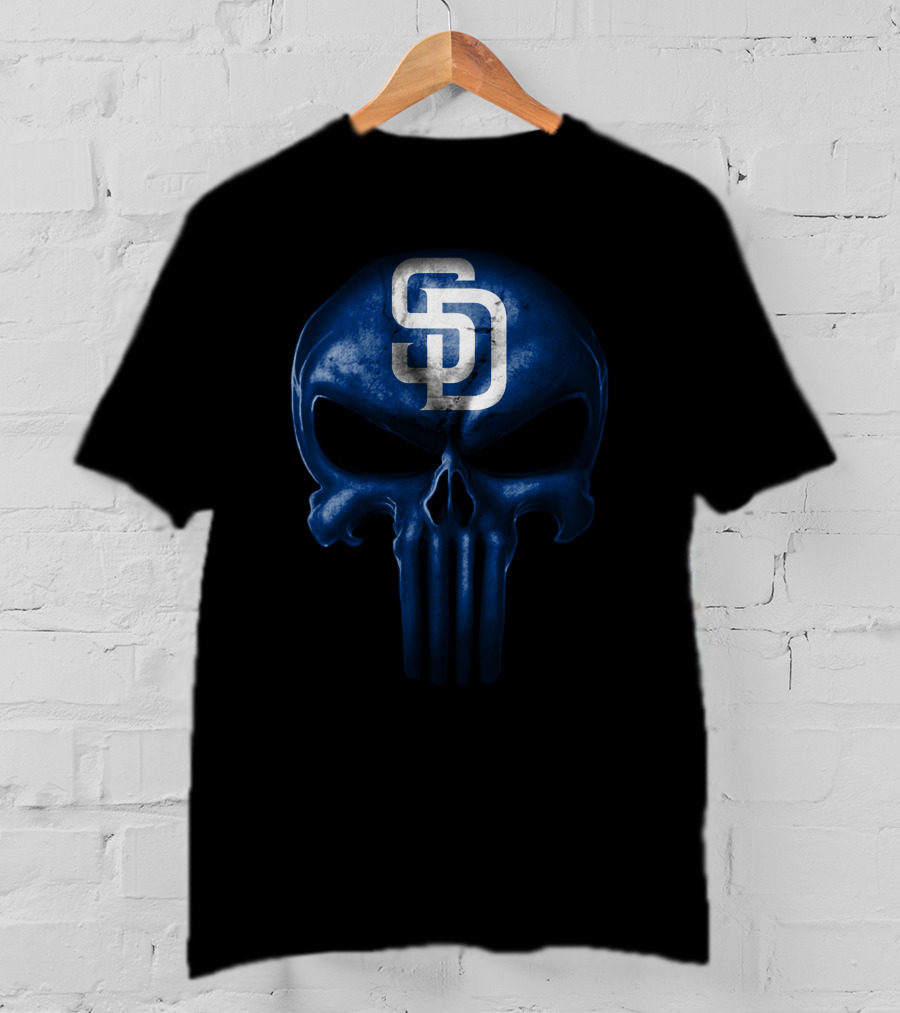 San Diego Padres Blue Skull Monogram T-Shirt