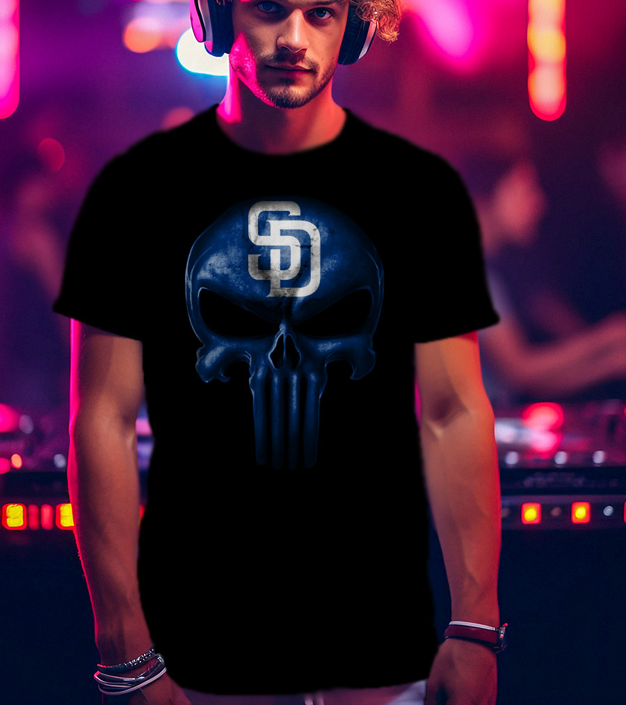 San Diego Padres Blue Skull Monogram T-Shirt