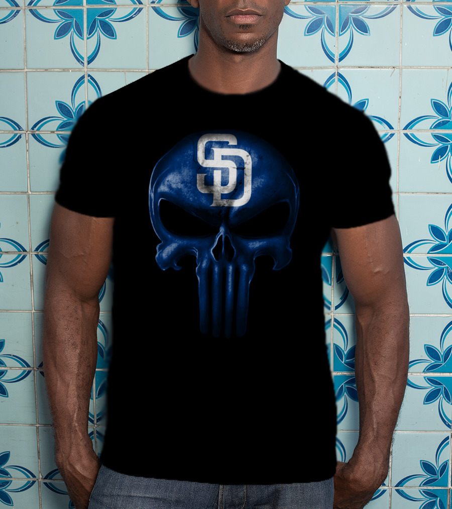 San Diego Padres Blue Skull Monogram T-Shirt