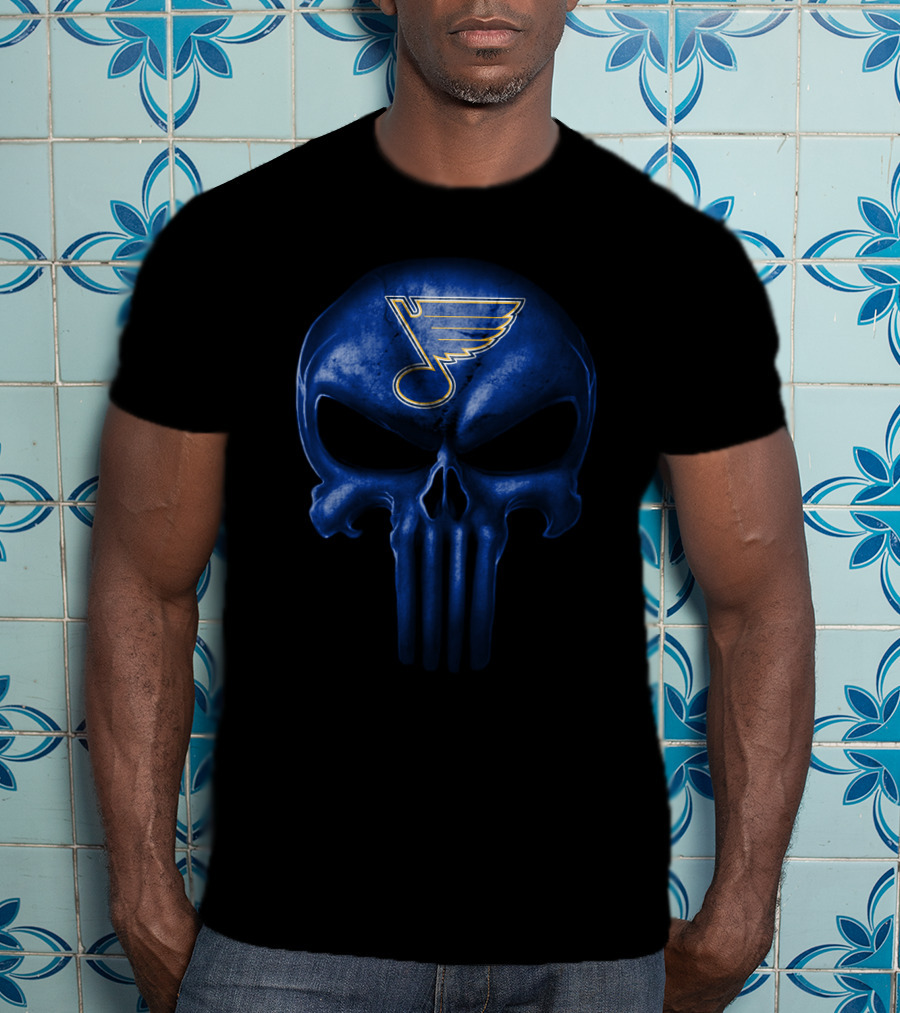 St Louis Blues Skull Logo Blue Punisher Style T-Shirt