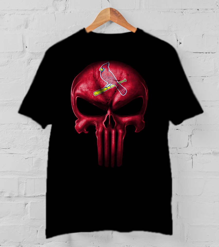 St Louis Cardinals Skull With Bat And Bird T-Shirt