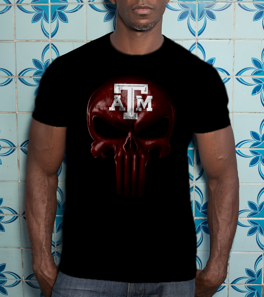 Texas A&M Aggies Skull Atm Logo Dark T-Shirt