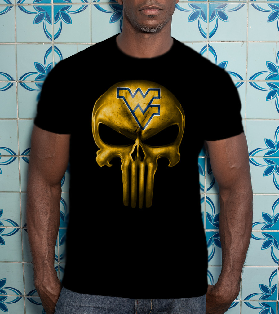 West Virginia Mountaineers Skull Punisher Logo Fusion T-Shirt