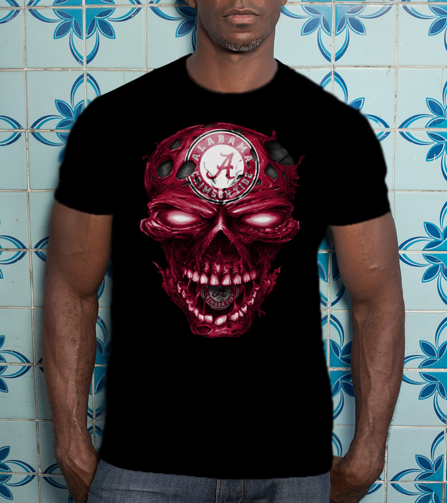 Alabama Crimson Tide Skull Crimson A Logo Dark Intense T-Shirt