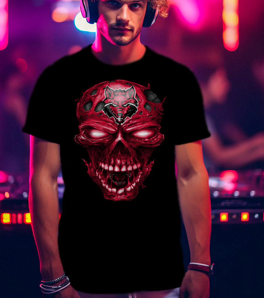 Arkansas State Red Wolves Skull Distressed Red T-Shirt