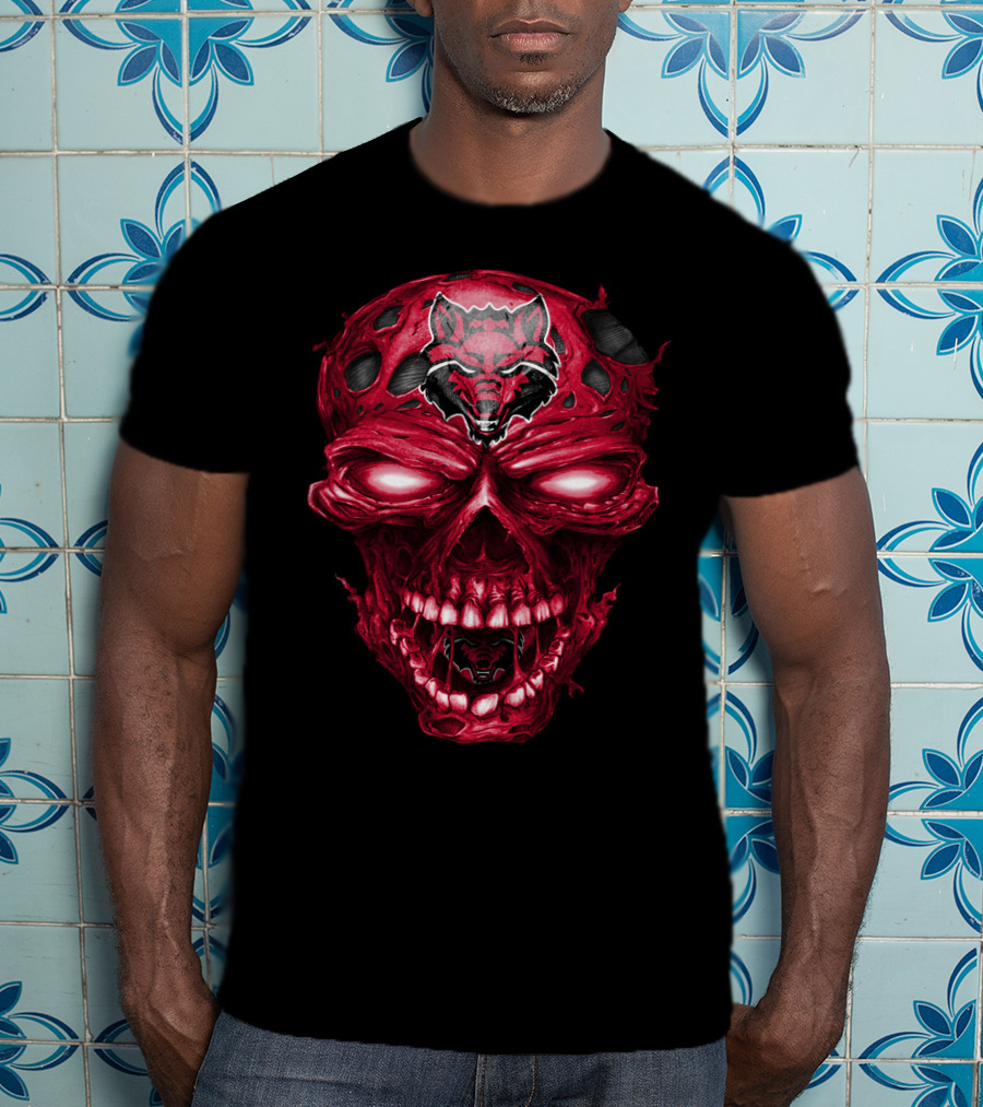 Arkansas State Red Wolves Skull Distressed Red T-Shirt
