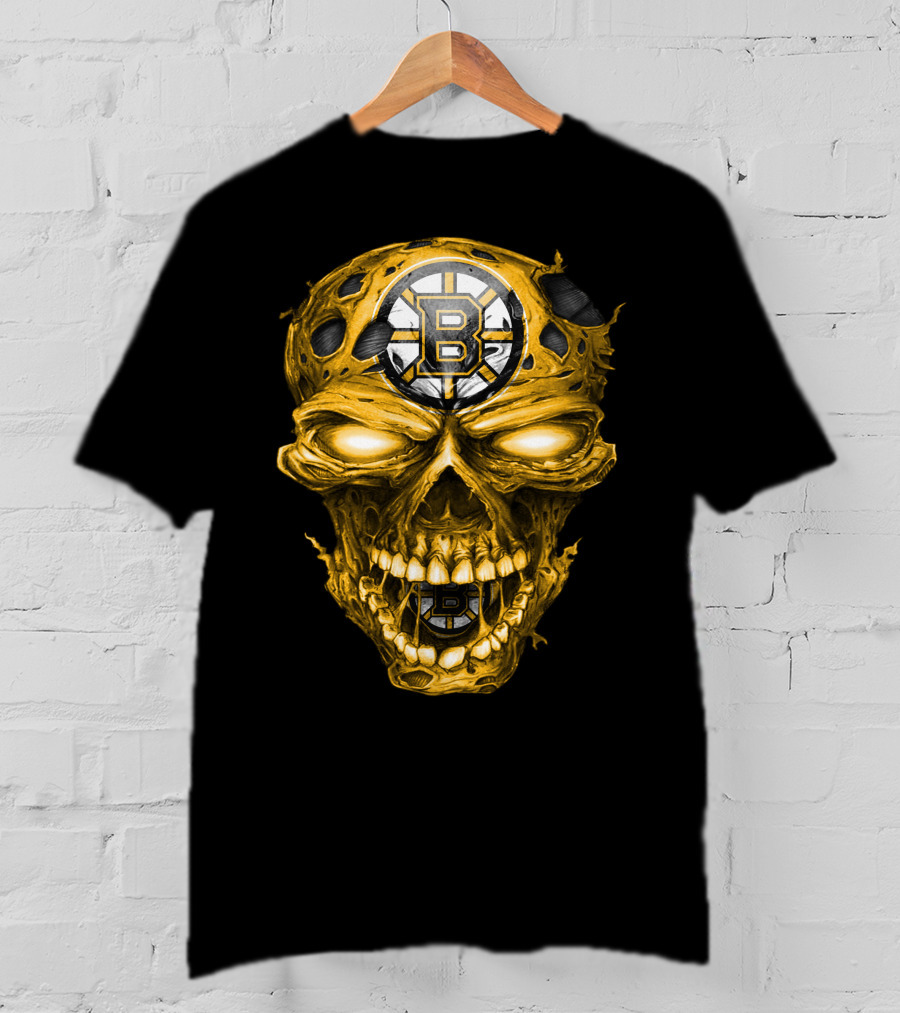 Boston Bruins Skull Yellow With Team T-Shirt