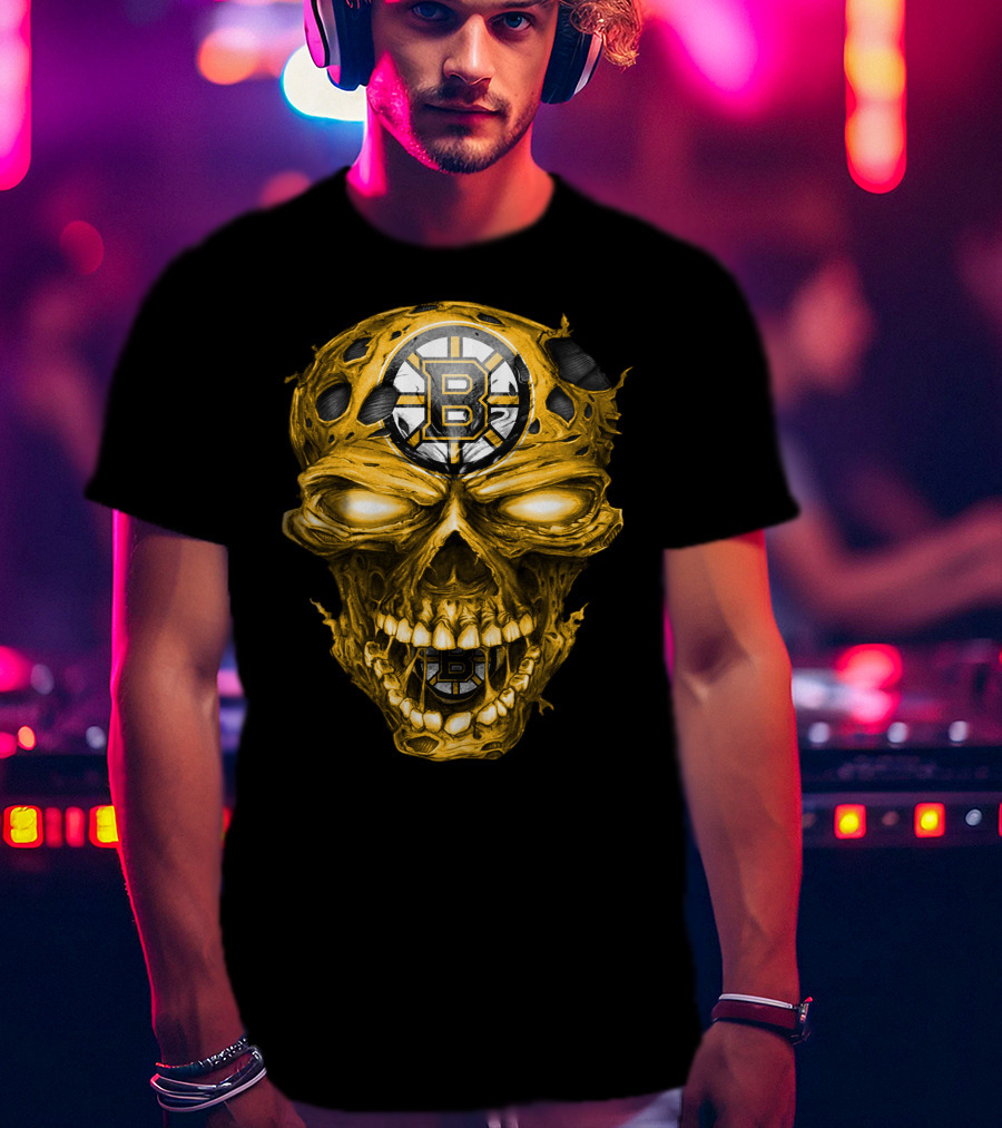 Boston Bruins Skull Yellow With Team T-Shirt