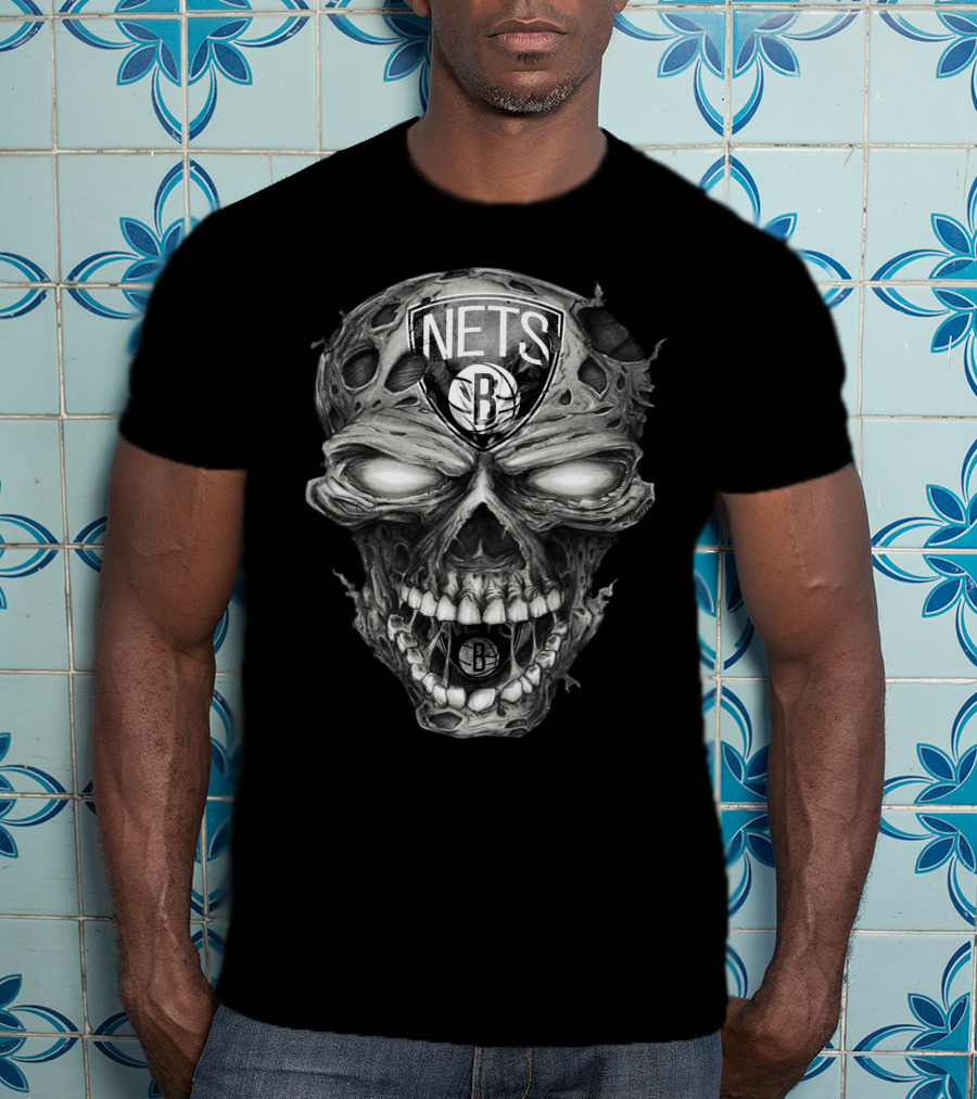 Brooklyn Nets Skull Logo With Dark And Edgy T-Shirt