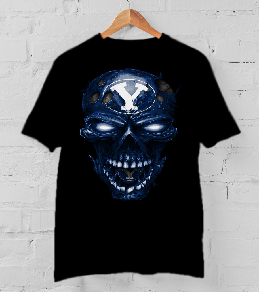 Byu Cougars Skull Football T-Shirt