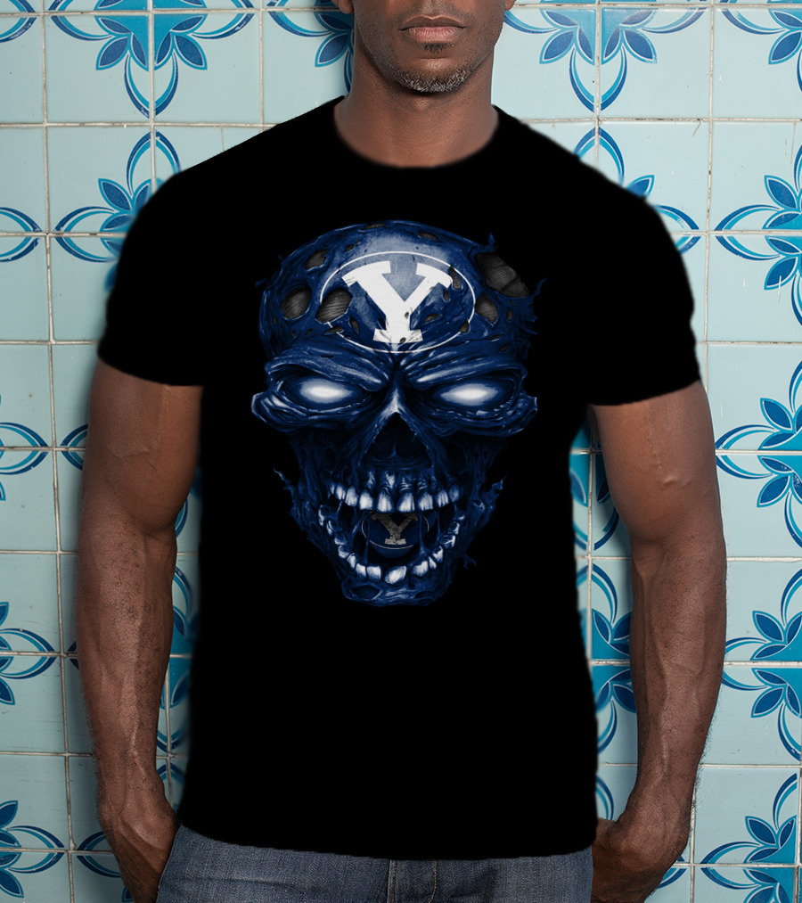 Byu Cougars Skull Football T-Shirt