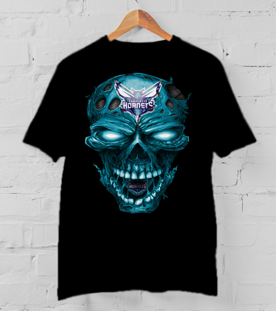 Charlotte Hornets Skull Logo Creepy Blue T-Shirt