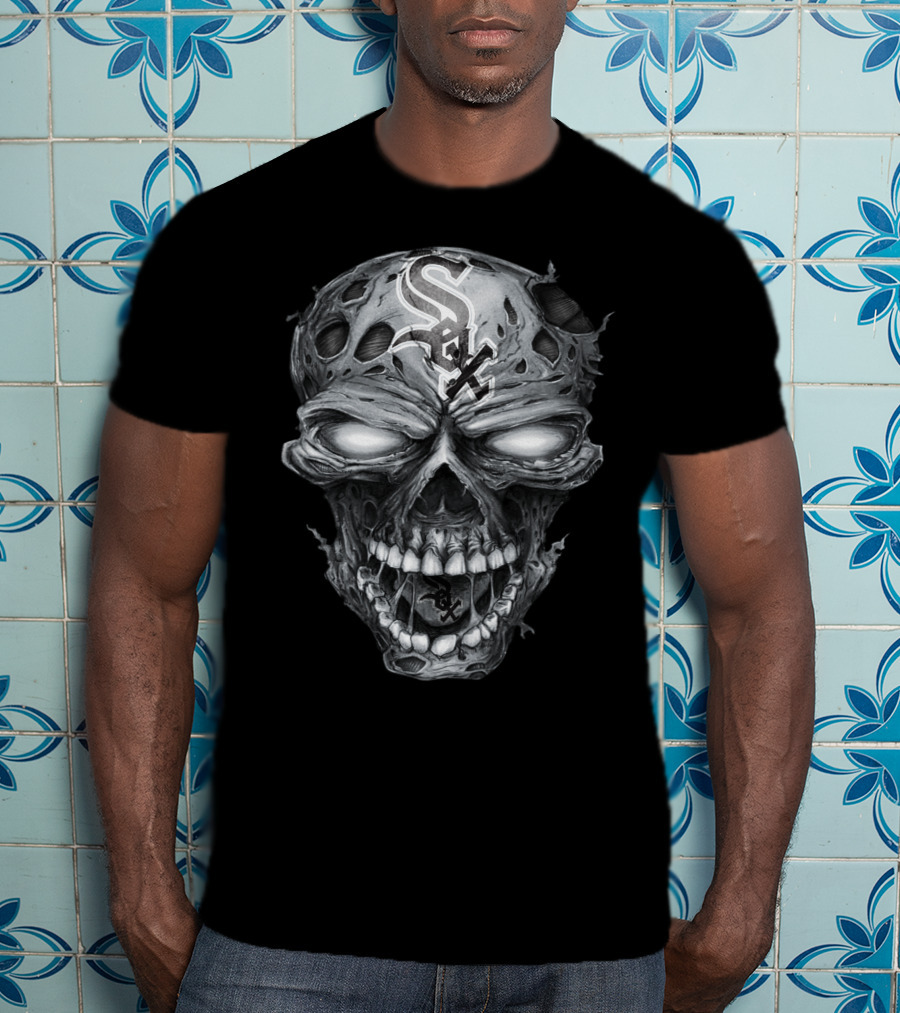 Chicago White Sox Skull With Team Logo And Hollow Eyes T-Shirt