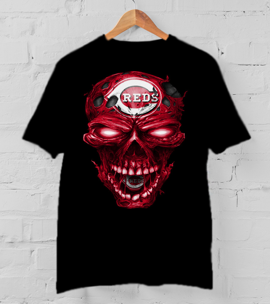 Cincinnati Reds Skull Iconic Logo Imagery With Reds T-Shirt